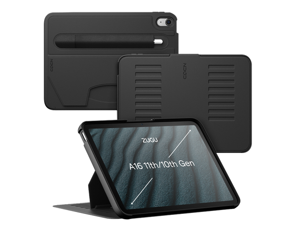 10th_Gen_iPad_case_Thumbnail_black_all angles_front_back_stand_Black