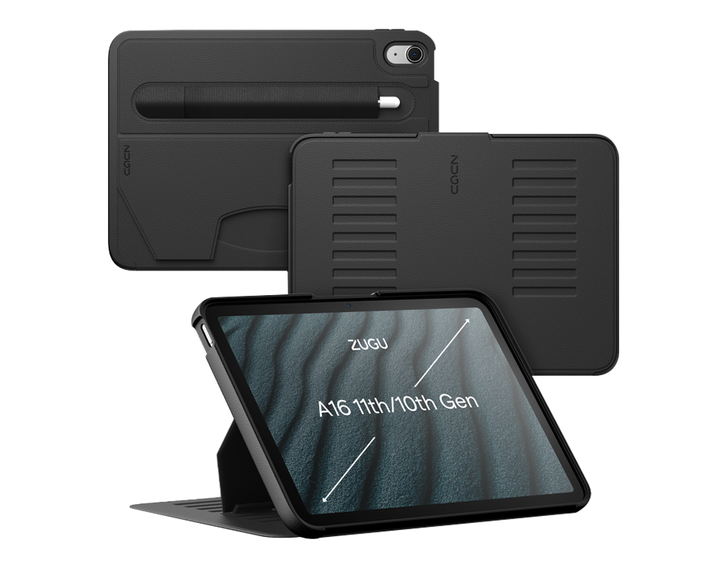 10th_Gen_iPad_case_Thumbnail_black_all angles_front_back_stand_Black