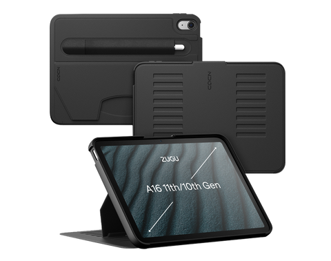 10th_Gen_iPad_case_Thumbnail_black_all angles_front_back_stand_Black
