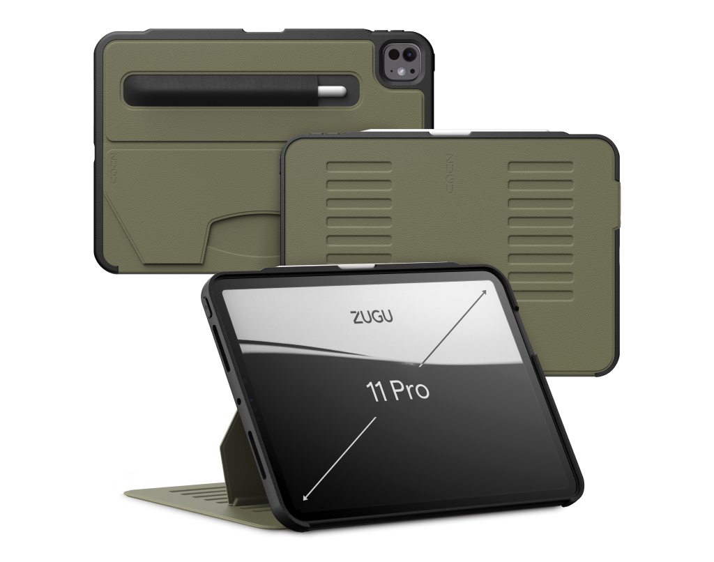 iPad Pro 11 Case  all angles front back  - Olive
