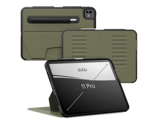 iPad Pro 11 Case  all angles front back  - Olive